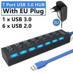 4/7 portos USB HUB 3.0 2.0 adapter bővítő, nagy sebességű, több USB-elosztó, többszörös bővítő LED-es lámpakapcsolóval PC laptop