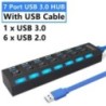 4/7 portos USB HUB 3.0 2.0 adapter bővítő, nagy sebességű, több USB-elosztó, többszörös bővítő LED-es lámpakapcsolóval PC laptop