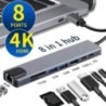 USB C hub 8 az 1-ben Type C 3.1 – 4K HDMI adapter RJ45 SD/TF kártyaolvasóval PD gyorstöltés MacBook notebook laptophoz