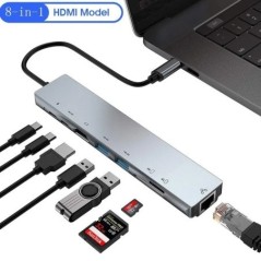 USB C hub 8 az 1-ben Type C 3.1 – 4K HDMI adapter RJ45 SD/TF kártyaolvasóval PD gyorstöltés MacBook notebook laptophoz