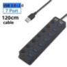 USB hub 3.0 többfunkciós USB nagy sebességű elosztó 7 portos 5 Gbps hub tápadapter kapcsolóval, hosszú kábellel, több bővítő hub