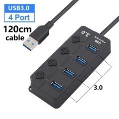 USB hub 3.0 többfunkciós USB nagy sebességű elosztó 7 portos 5 Gbps hub tápadapter kapcsolóval, hosszú kábellel, több bővítő hub