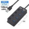 USB hub 3.0 többfunkciós USB nagy sebességű elosztó 7 portos 5 Gbps hub tápadapter kapcsolóval, hosszú kábellel, több bővítő hub