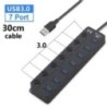 USB hub 3.0 többfunkciós USB nagy sebességű elosztó 7 portos 5 Gbps hub tápadapter kapcsolóval, hosszú kábellel, több bővítő hub