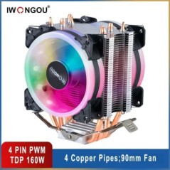 Cpu Cooler X99 4 tűs 90 mm-es radiátor IWONGOU 4 hőcső számítógép 4 tűs hűtő CPU ventilátor RGB Intel Lga 2011/1366/1700/AMD/am4