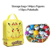 144 db/szett Pokemon Anime figura tárolótáskával Kawaii Pikachu akciófigurák Pokeball babák gyerekeknek játékok Ajándékok