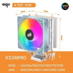 Aigo ICE200PRO levegő processzorhűtő 2 hőcső radiátor hűtés 3 PIN PWM ventilátor csendes ventilátor Intel 115X 1200 1700 AM4 AM5