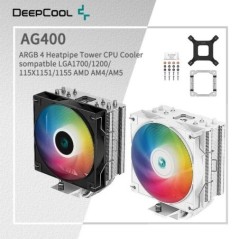 DEEPCOOL AG400 léghűtő 4 hőcső ARGB PWM processzoros CPU hűtő LGA1700 1200 115X 1151 1155 AMD AM4 AM5