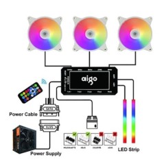 Aigo AR12 fehér 120 mm-es PC számítógépház Ventilátor hűtő hűtő 6 PIN állítható RGB Led 12 cm Némítás Ventilador Sebesség 5 V AR