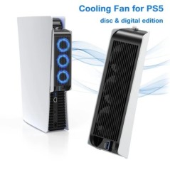 Továbbfejlesztett hűtőventilátor PS5-höz Csendes hűtőventilátor LED-es lámpa USB3.0 hubok Playstation 5 lemezekhez és Digital Ed