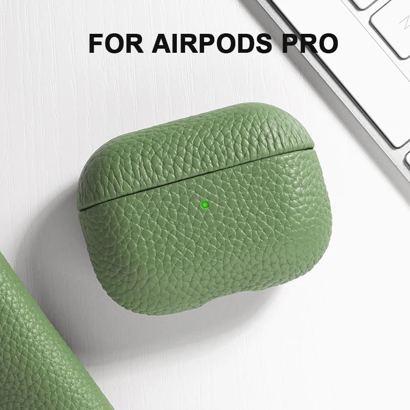 Airpods Pro2 tokhoz 100%-ban valódi bőr tok Airpodshoz 3/2 / Pro bőrtokok AirPods tok Licsi mintás marhabőr tokok