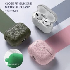 Airpods Pro2 tokhoz 100%-ban valódi bőr tok Airpodshoz 3/2 / Pro bőrtokok AirPods tok Licsi mintás marhabőr tokok