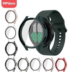 Üveg+matt órahuzat Samsung Galaxy Watch 4 tokhoz 44mm 40mm, Mindent lefedő védő lökhárítók Galaxy Watch 5/4-hez