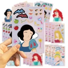 8 lap Disney Princess Gyerekek Rejtvénymatricák Készíts egy arcot Vicces Összeállítás Jigsaw Barkácsolás Rajzfilm matrica Gyerek