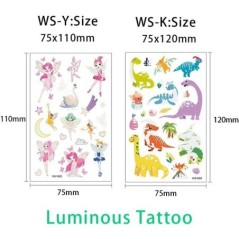 Luminous Tattoo 5 10db/Szett Ideiglenes tetoválás Mermaid Licorne Gyermek matricák gyerekeknek Pokémon tetováló tetoválás gyerek