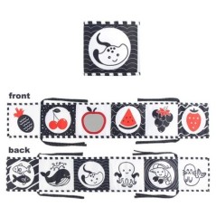 Érzékszervi kendős könyv Nagy kontrasztú babajátékok 0-12 hónapos újszülött kiságyas játékok Fekete-fehér állatkendős könyvek Mo