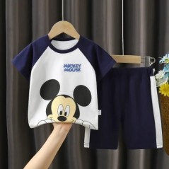 2db/szett Mickey Baby Nyári Ruhák Gyermek tréningruha Rövid ujjú Öltöny Lányok Fiúk Póló + Rövidnadrágok Outfitek Disney 1-4 Kor