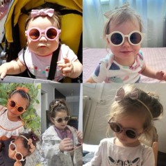 2 db/Szett Új Baby Girls Aranyos Egyszínű Pamut Bowknot Fejpánt Kerek napszemüveg szett Gyermek Napszemüveg Gyerek Haj Kiegészít