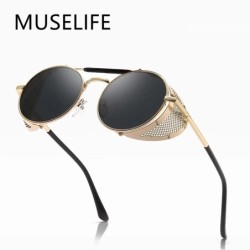 MUSELIFE Retro Kerek Fém Napszemüvegek Steampunk Férfi Női Márka Designer Szemüvegek Oculos De Sol Shades UV védelem