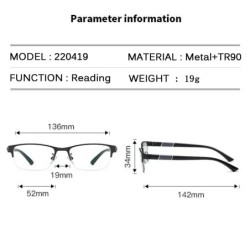 2024-es félkeretes férfi olvasószemüvegek, klasszikus sugárzás elleni presbyopia szemüvegek, HD üzleti szemüvegek Dioptria 0-tól